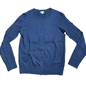 GAP Made With Silk Size XS Button Cardigan Sweater Crew Cotton Long Sleeve Navy